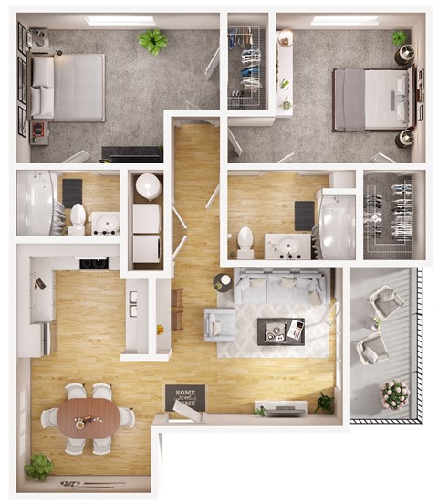 Floor plan for 2 beds, 2 baths, 1102 sqft